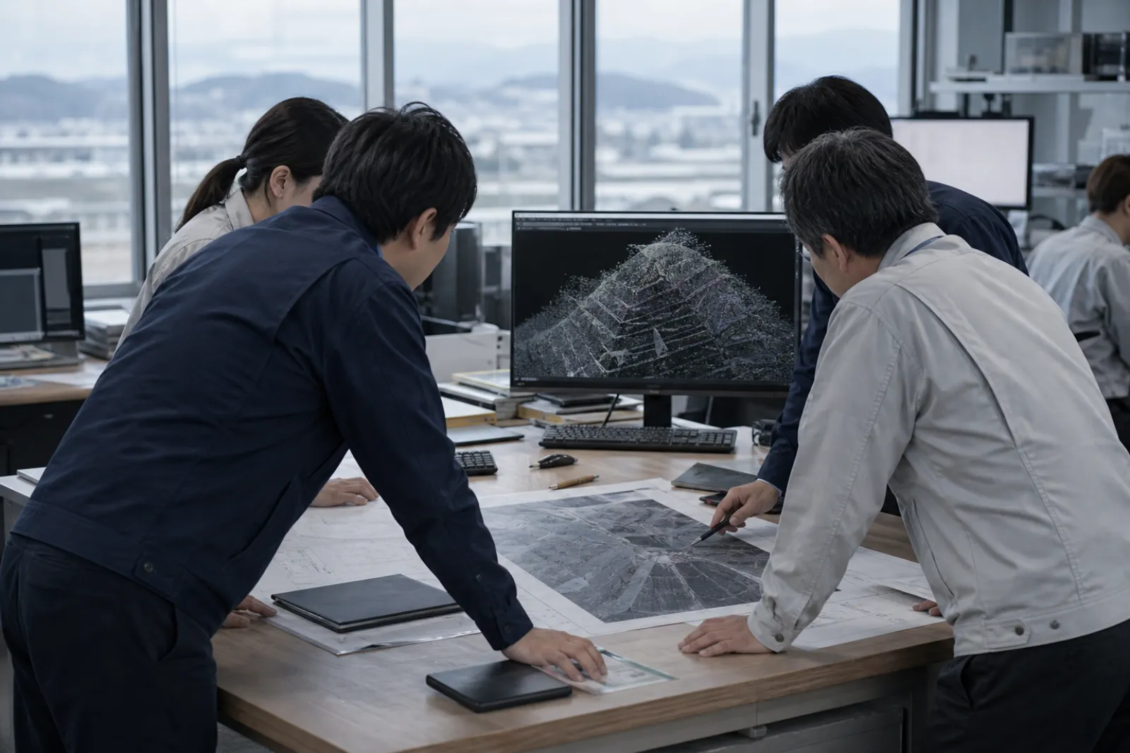 現場前の打ち合わせの様子